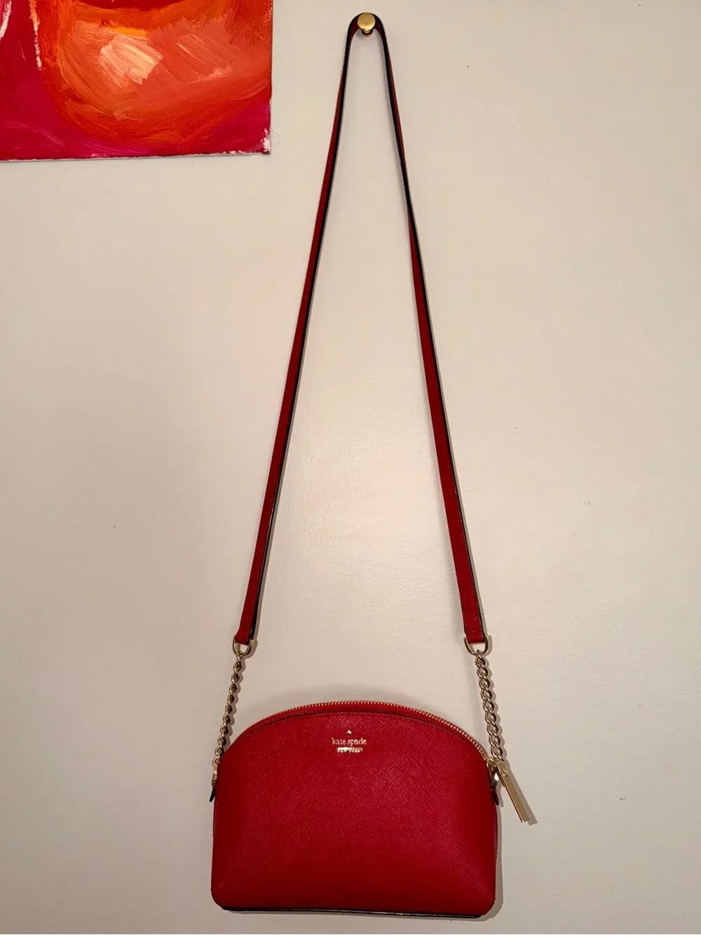kate spade Red Saffiano Dome Crossbody with Gold Hardware